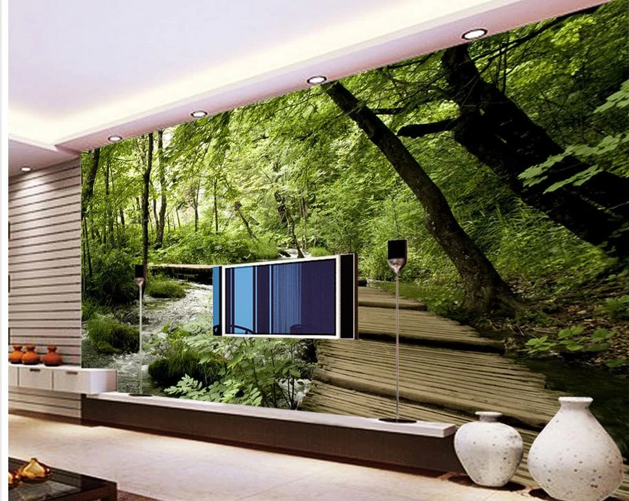 3d浴室壁紙家の装飾木製ブリッジ木製3dスペース背景壁壁画3d絵画 Mural 3d Paintings Space Backgrounds3d Bathroom Wallpaper Aliexpress