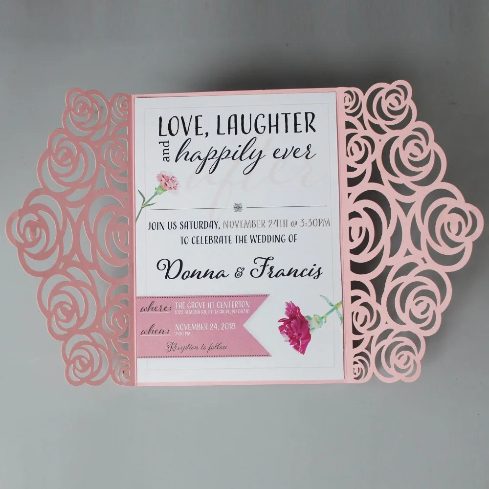  Pink Wedding Invitation Laser Cut Rose Wedding Invite Romantic Invitation Cards With Envelopes - Se - 32918754635