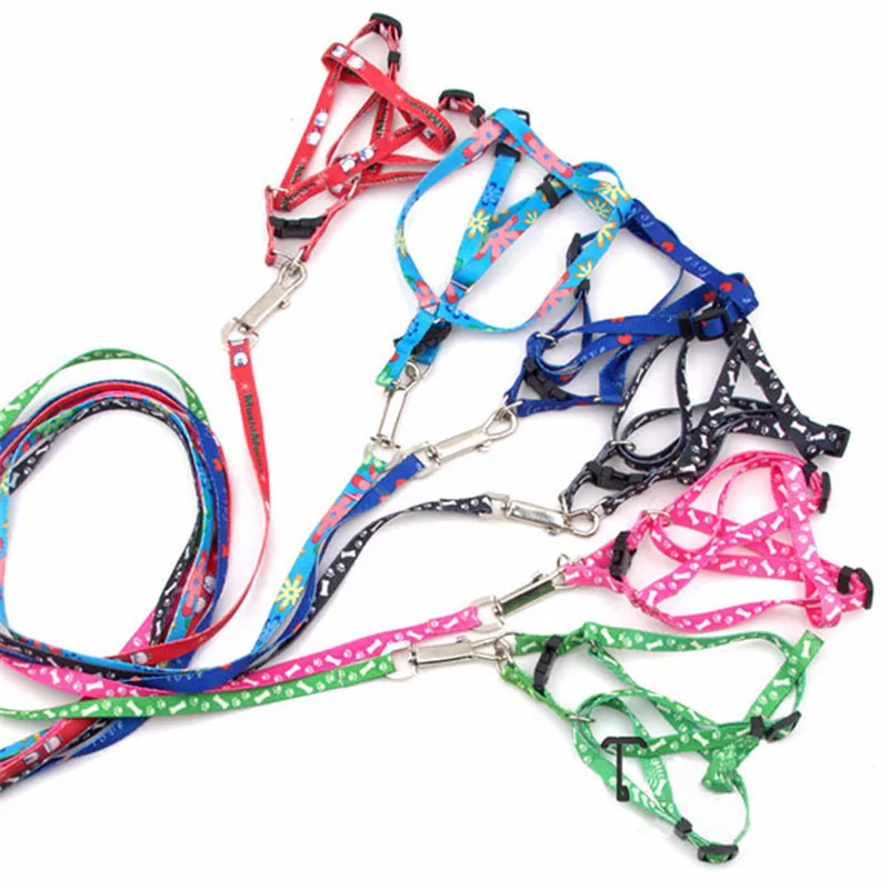 

New 1pc Adjustable 1CM Print Rope Small Pet Dog Cat Rope Collars & Lead Leash Harness Chest Strap Pets Porducts Random Color