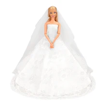 New Beautiful Handmade White Wedding Party Clothes Top Fashion Dress For Barbie Doll Accessories Child Girls' Gift present China handmade pure white wedding gown with sequin copy pearl beads gorgeous dress limited edition clothes for barbie doll kurhn fr