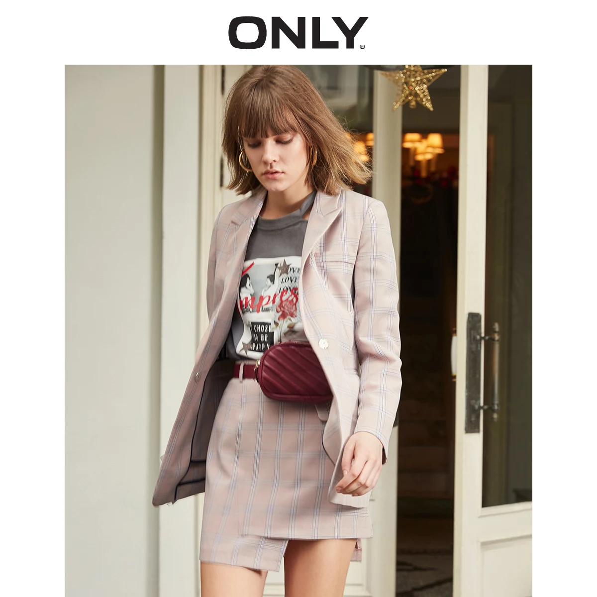 

ONLY 2019 Spring Summer New Women's Thin Leisure Checked Blazer |119108538