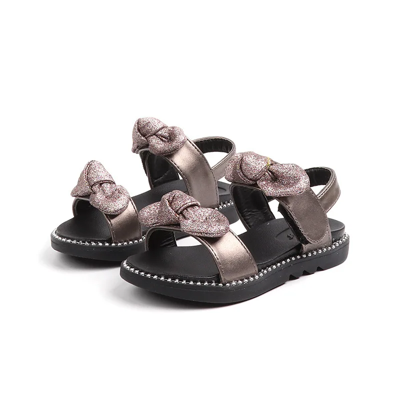 High quality Summer Fashion Girl Sandal Children Girls Flat Rome Sandal Bling Bling bowknot Kids Shoes black silver High quality Summer Fashion Girl Sandal Children Girls Flat Rome Sandal Bling Bling bowknot Kids Shoes black silver