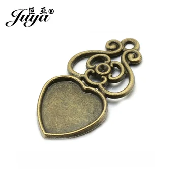 

JUYA Vintage Cabochon Base Setting Suit 12mm Heart Cameo Glass 20pcs/lot Filigree Hollow Cheaper Charms Pendant AD0094
