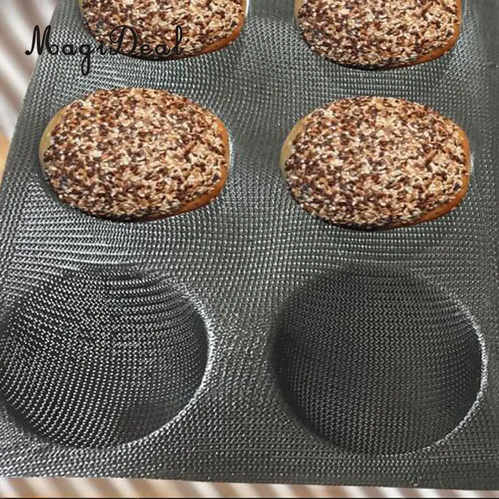 MagiDeal Silicone Hamburger Forms Peforated Bakery Bun Bread Mould Baking Tray 6 Cups