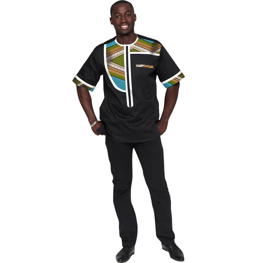 Summer Fashion Man's Tops African Men Tees Dashiki Clothes Printed And Black Short Sleeve Men T-shirt African Men Clothing