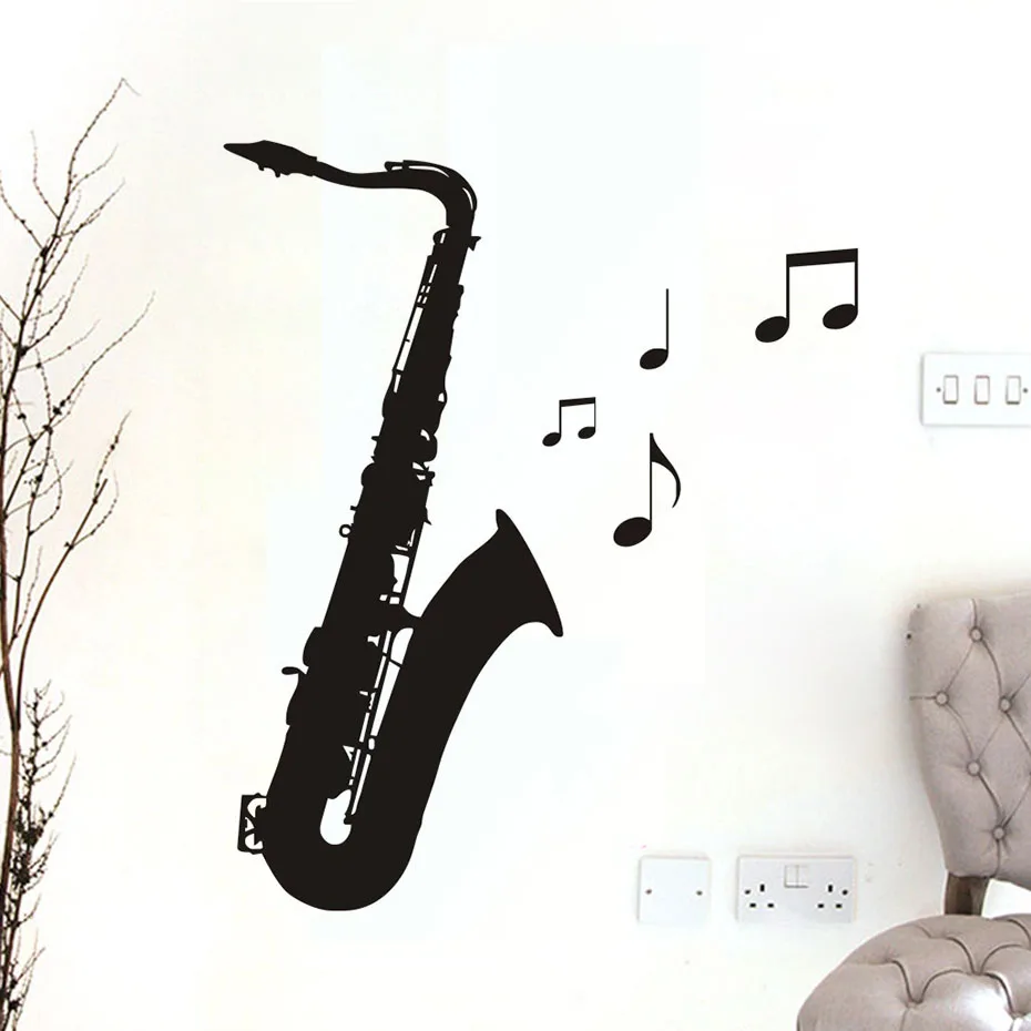 

Vinyl DIY Removable Musical Note Black Saxophone Murals Wall Stickers Home Decor Studio Living Room Modern Style Design Art