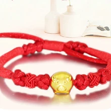 Новое поступление красный цвет веревка 999 3D 24 K желтое золото 12 Китайский зодиакальный знак кабана браслет