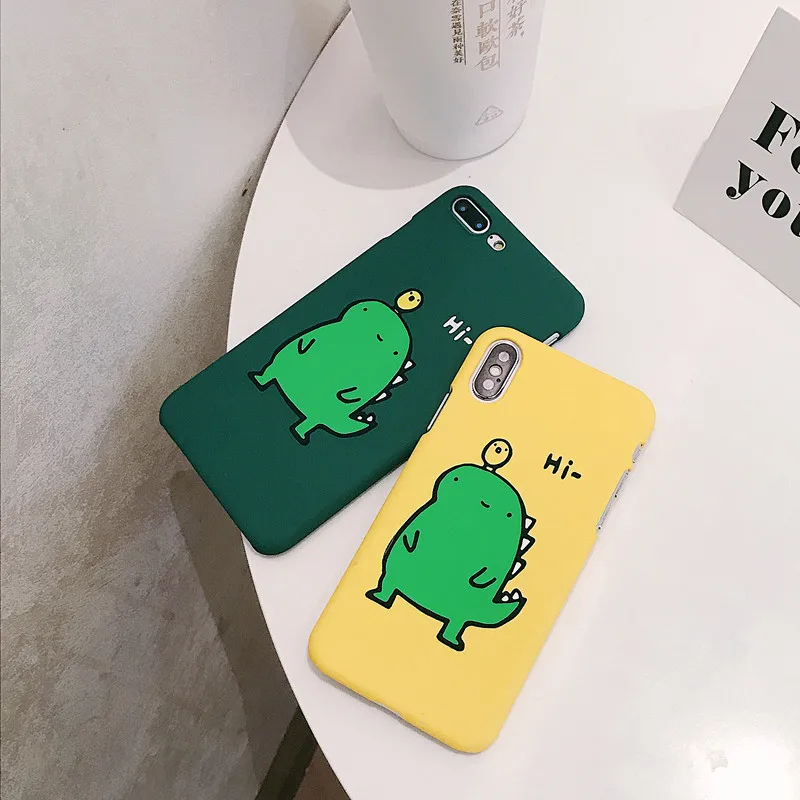 cute dinosaur Phone Case For iPhone 6 6s 7 8 Plus X XS Max XR green\yellow\pink Half pack Frosted pc hard covers accessories |
