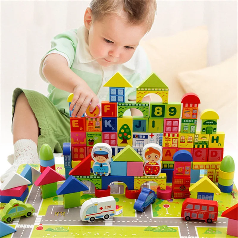 

100pcs Children's Toys Learning City Traffic Wooden Safety and Environmental Protection Building Blocks Children's Toys Gifts