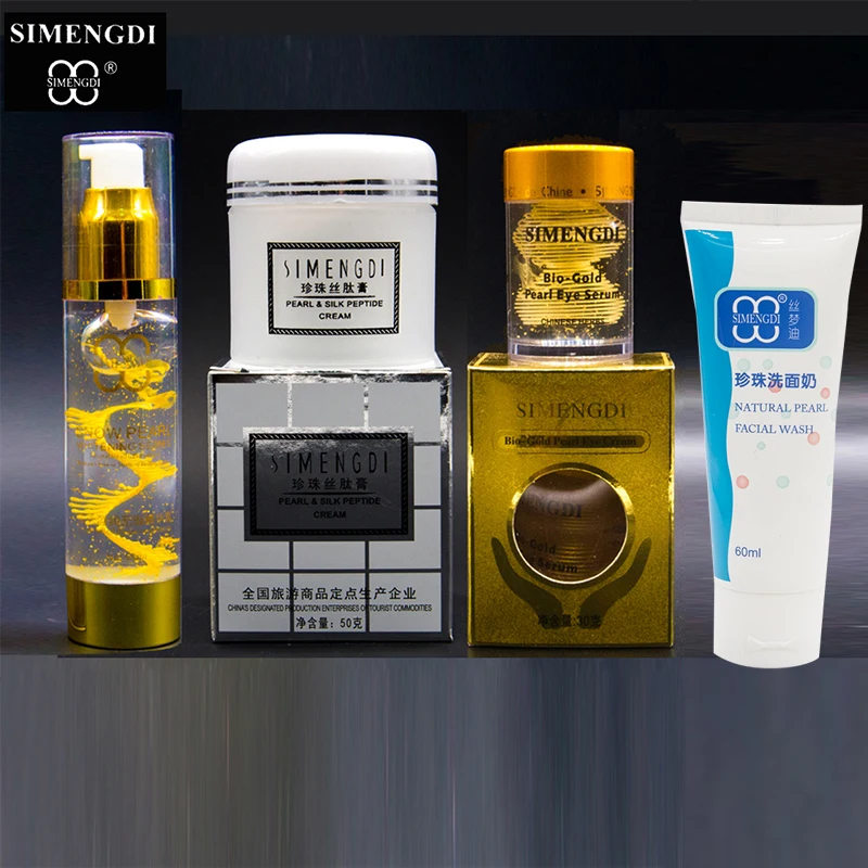 

Simengdi Brand Pearl Peptide Cream+Bio gold Pearl eye Cream +Pearl Essence Peptide Argireline Serum+Facial Washing Foam