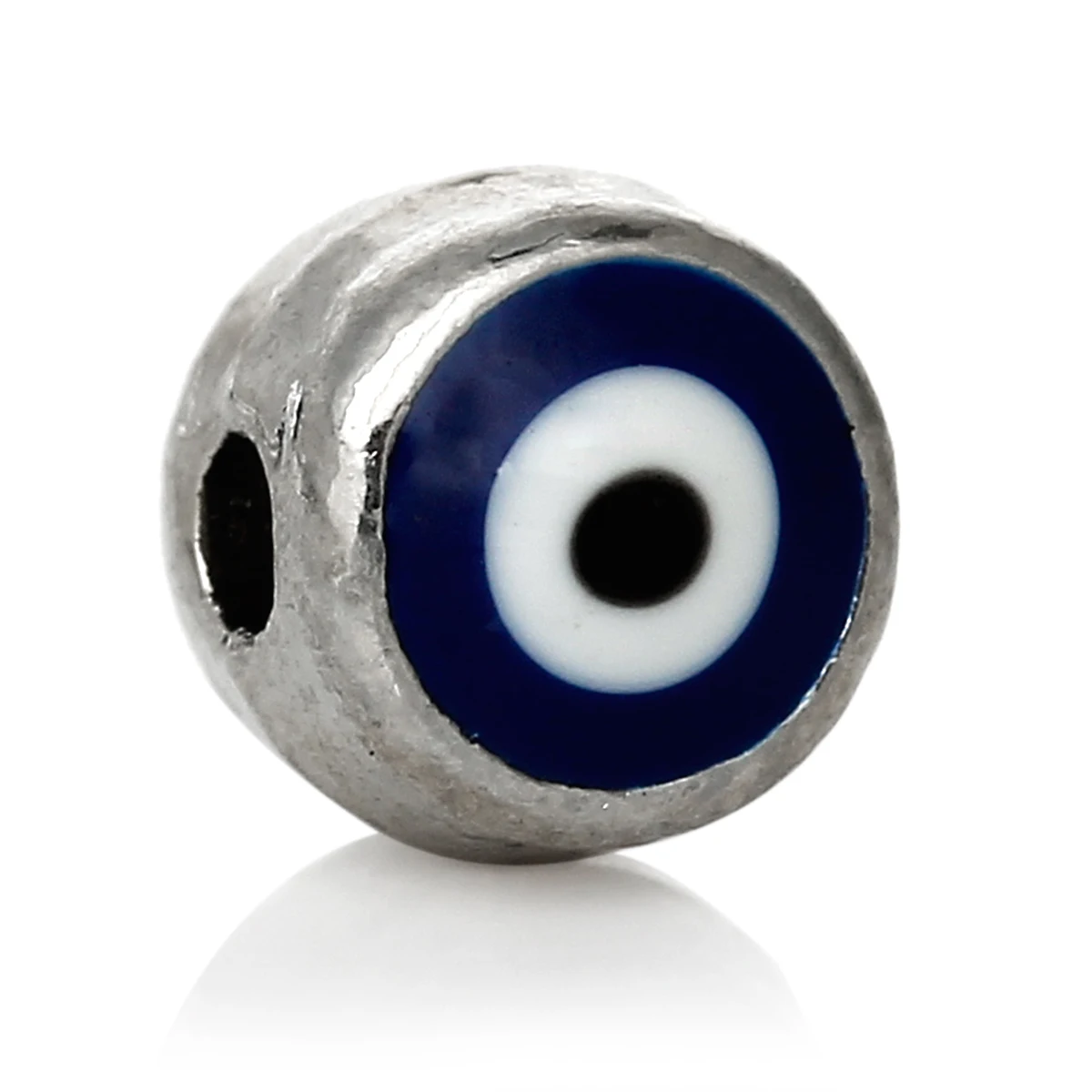 

DoreenBeads Zinc metal alloy Spacer Beads Round Deep blue Silver Tone eye of evilEnamel About 6mm Dia,Hole:Approx 1.7mm,2 Pieces