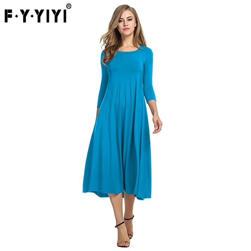 

FYYIYI Woman Pleated Slim Dress Spring Autumn Casual Draped Patchwork Dresses Fashion O-Neck Long Solid Color Dress