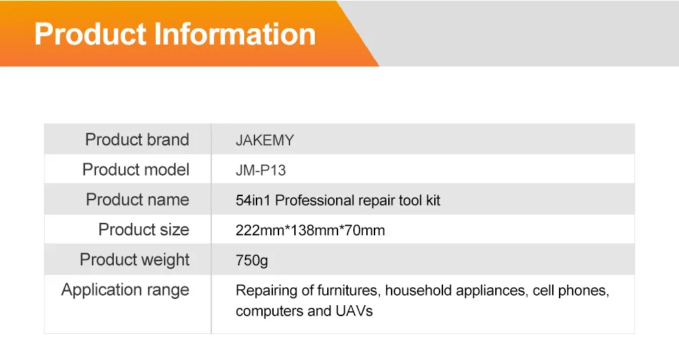 Jakemy JM-P13 ремонт ручных инструментов Набор для iphone ipad huawei xiaomi samsung смартфонов компьютер ремонт инструменты