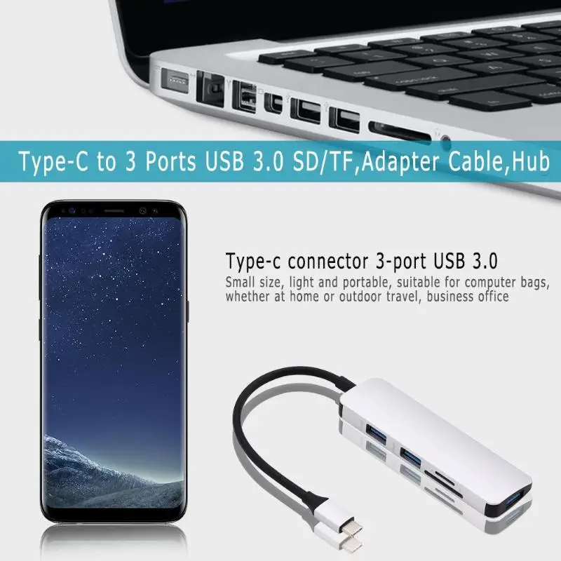 Алюминиевый сплав Тип usb-C концентратора Тип-C до 3 Порты USB 3,0 SD/TF Card Reader адаптер кабель для Mac Windows ноутбука Высокое качество