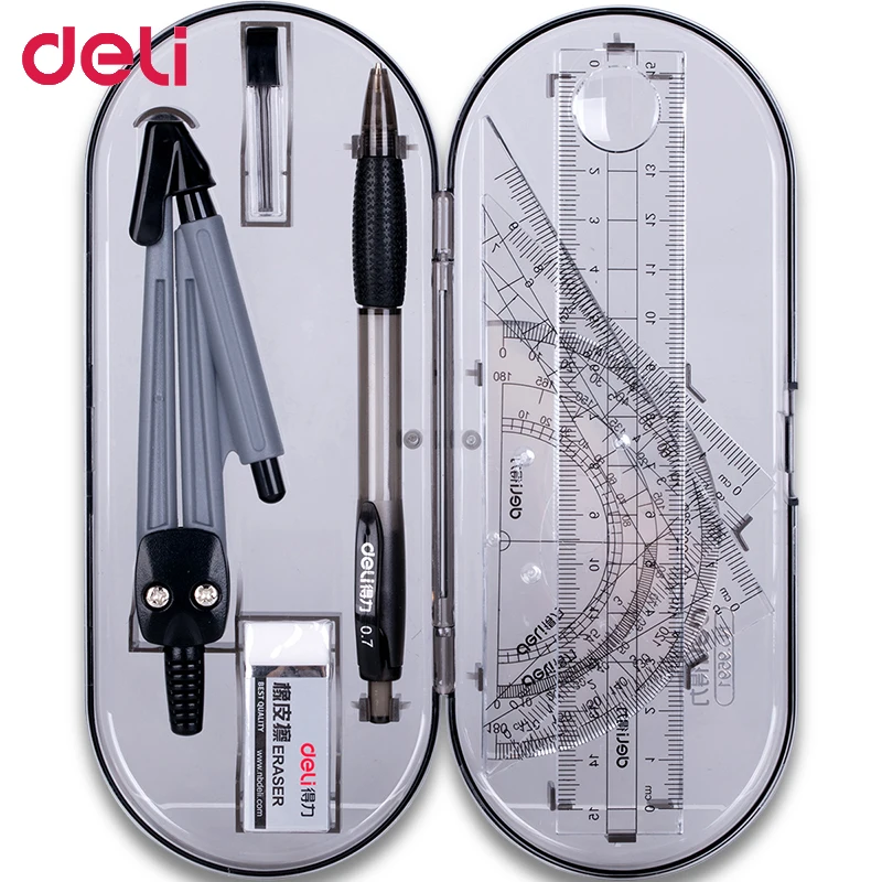 

Deli 8PCS Ruler Set Triangle Measuring Rule Compasses Drawing Test Teaching Ruler Compasses Triangular Plate for School Students