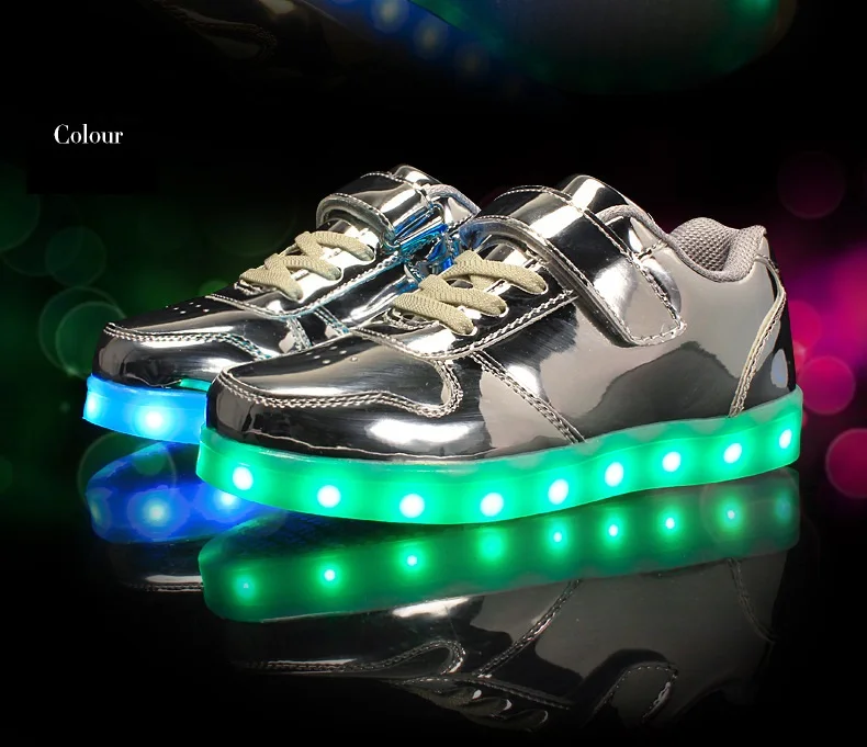 Mirro/Золотая детская обувь с зарядкой от USB; яркие светящиеся кроссовки; модная блестящая детская обувь с подсветкой для мальчиков и девочек
