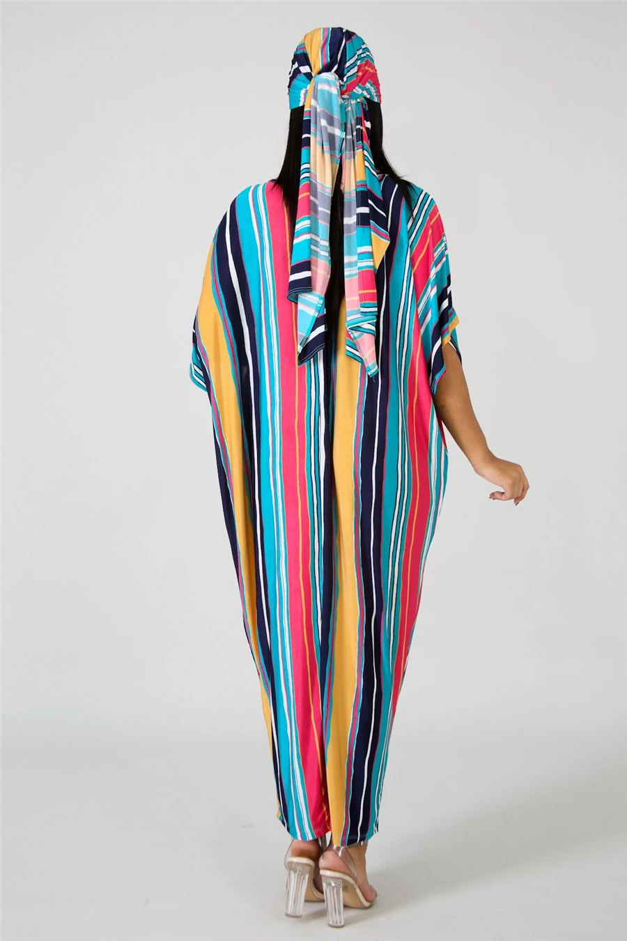 GuyuEra African Dress Women's New Casual Fashion Print Striped Shoulders Versatile Dress