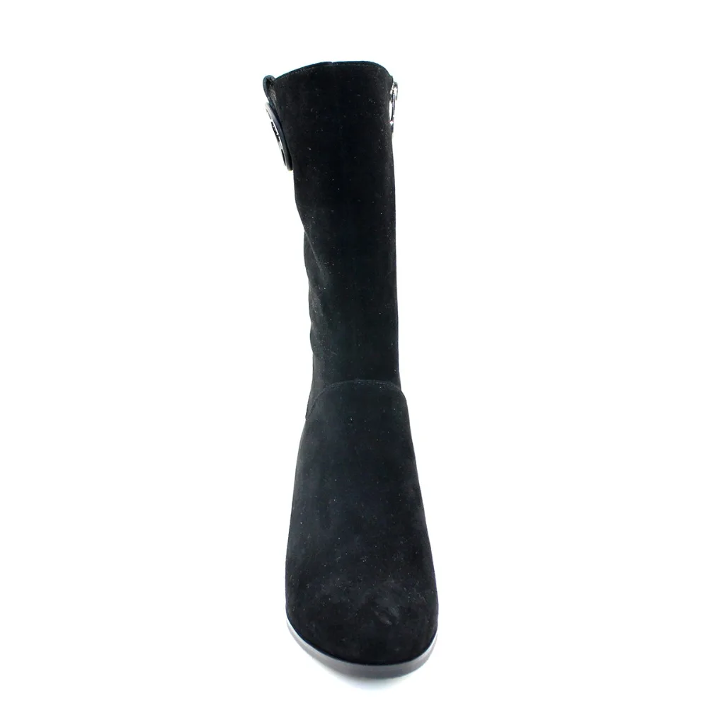 Pantorrilla Redondo Pie ~ Faux De Del Moda Nosotros Aiyoway Invierno Negro Tamaño La Alto 12 5 Cremallera Botas Señoras Ante Dedo Lateral Mitad Mujer Otoño Talón Zapatos 4wXpXRYq7