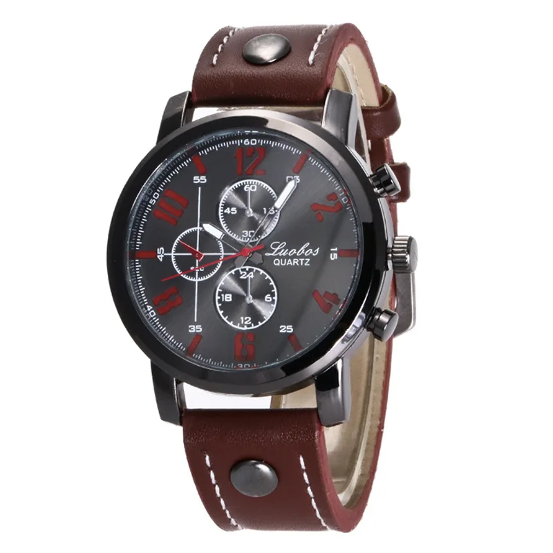 

Top quality stainless steel men's watches digital dial quartz leather wristwatches
