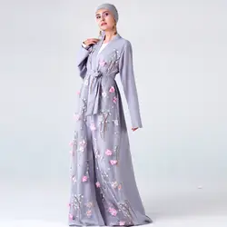 Мода мусульманский 3D Вышивка Одежда женщин мусульманских стран для Для женщин Малайзии Djellaba халат мусульманин турецкий Baju кимоно кафтан