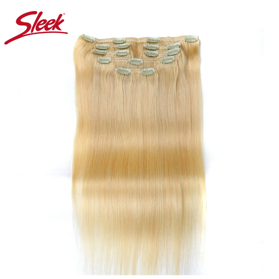 

Sleek Colorful Hair 7Pcs Clip in Human Hair Extensions Brazilian Striaght Honey Blonde #613 Colored Remy Hair Extension Clip