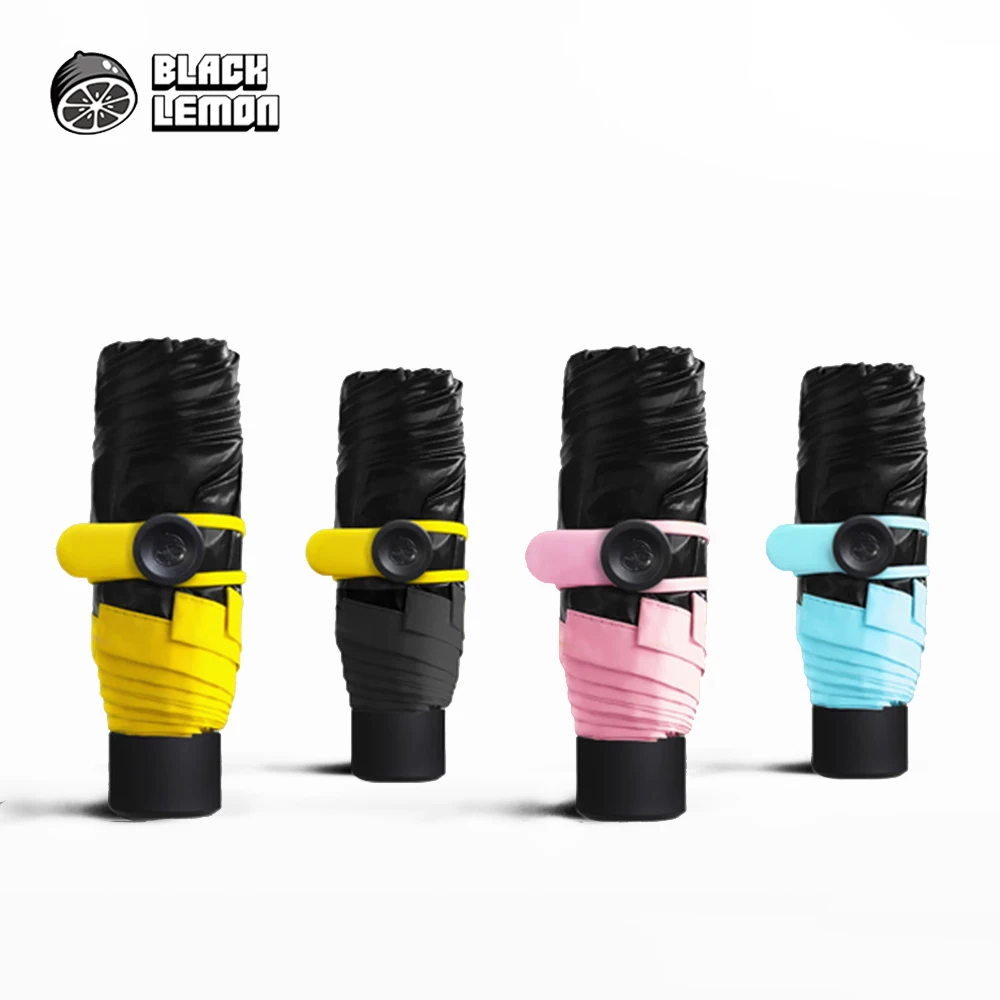 Online Paraguas plegable negro pequeño paraguas de lluvia ultraligero para mujer Parasol de revestimiento negro Anti UV 4 colores paraguas soleado y lluvioso