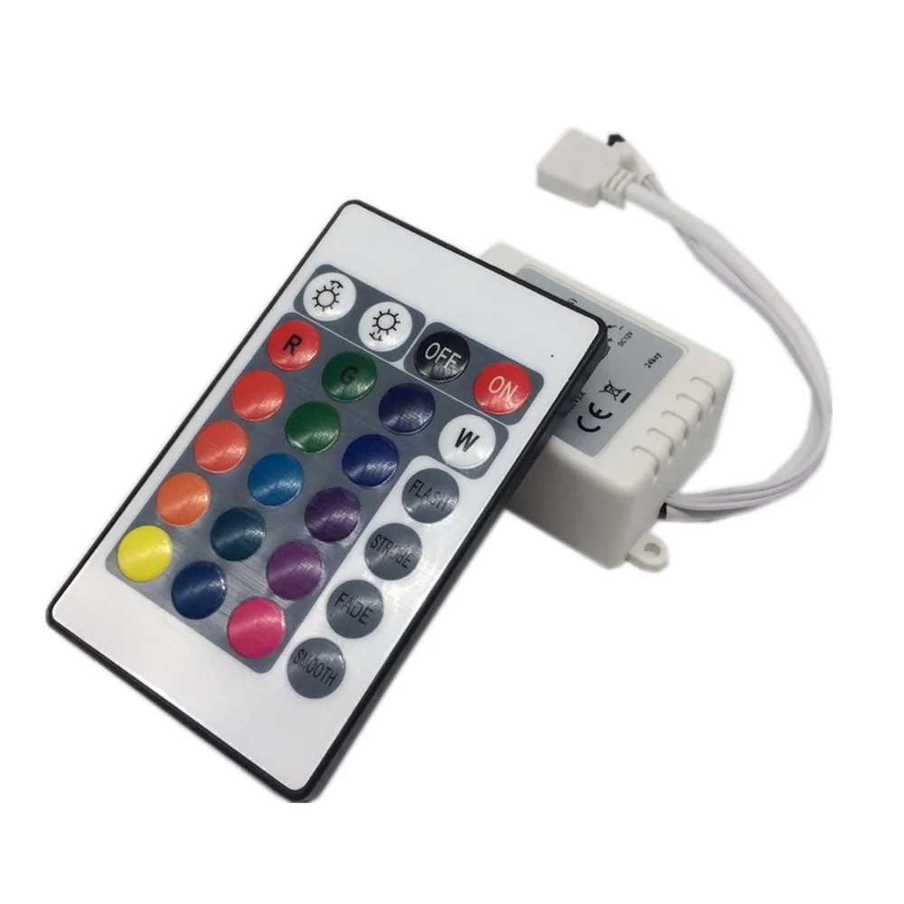 

10PCS 24 Keys Dual Connectors IR Remote RGB Controller Output DC12V 2 Ports Dimmer For 3528 5050 SMD RGB LED Strip light Control