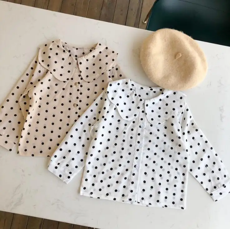 Новая рубашка в горошек для девочек Модная хлопковая блузка для девочек на осень и весну размеры от 1 до 6 лет PV933