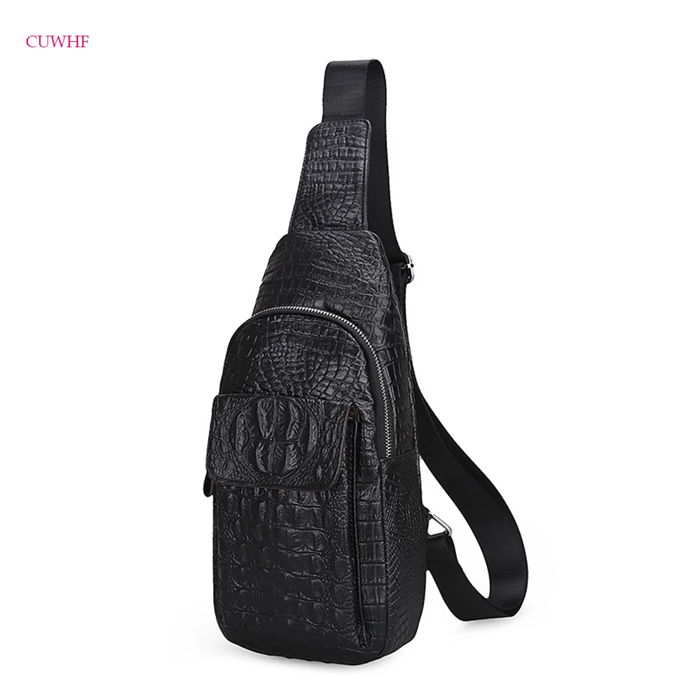 

CUWHF Crocodile pattern cowhide Men's Crossbody Bags Men's Chest Bag Designer Shoulder Bags Diagonal Package Back Pack Travel