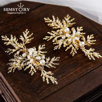 

2019 Gold Bridal Hair Combs Leaf Hairpins Wedding Hair Accessories Handmade Jewelry Crystal Pearl Headpiece Jewelry Gifts