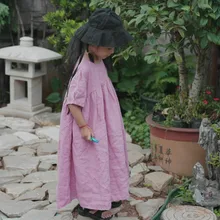 Летнее льняное платье макси для девочек, корейская модная повседневная одежда больших размеров для девочек, винтажное платье для девочек