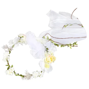 

Korean Handmade Flower Garland White Flower Fairy Hay Tiara Bridal Hair Veil Bridal Jewelry