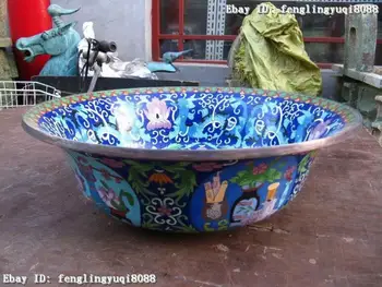 

15"Tibetan royal handwork Copper cloisonne Dragon bowl