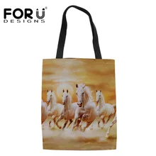 FORUDESIGNS/холщовые сумки для женщин с 3D принтом Crazy Horse для похода в магазин, сумка для продуктов для женщин, модная сумка на плечо, пляжная сумка для путешествий