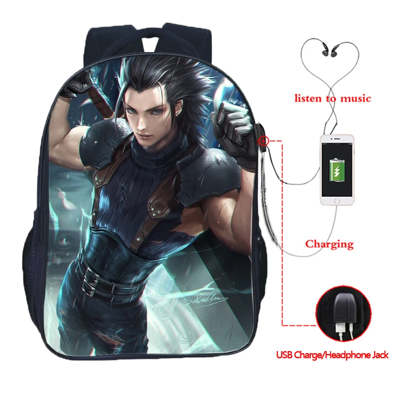 Красивый рюкзак FINAL FANTASY с зарядкой через USB, школьные сумки, Модный USB школьный рюкзак для студентов, мальчиков и девочек