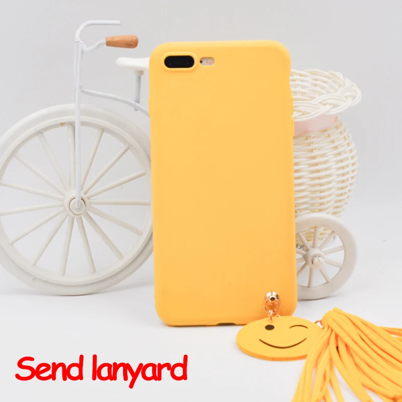 New Yellow Smiley Tassel Lanyard Cute Cartoon For iPhone X Pattern Soft TPU Phone Cases Cover Coque For iPhone 6 6s 7 8 Plus X