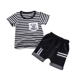 Летняя детская одежда для мальчиков, комплект одежды в полоску с короткими рукавами, Детская футболка + штаны, комплект одежды для детей, M