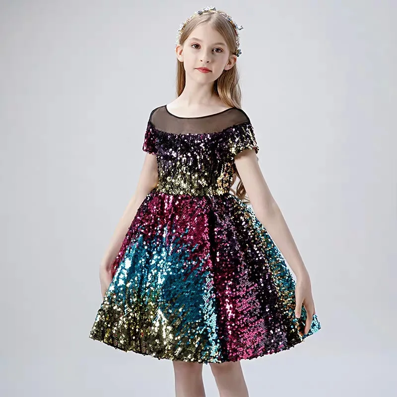 Детское роскошное бальное платье с блестками для девочек на вечеринку, день рождения, элегантное платье для маленьких девочек