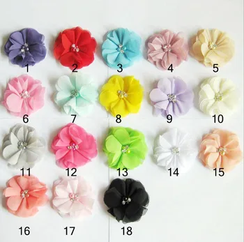 

3" Chiffon Flowers beaded Chiffon Flower for girls kids child headbands hair accessories 50pcs 18colors