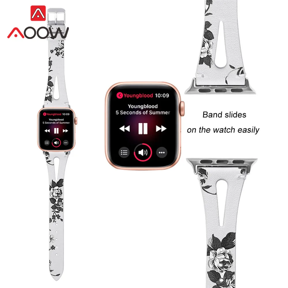 Ремешок из натуральной кожи с принтом для Apple Watch 40 мм 44 мм для iwatch 38 мм 42 мм ремешок серии 4 3 2 1 браслет аксессуары