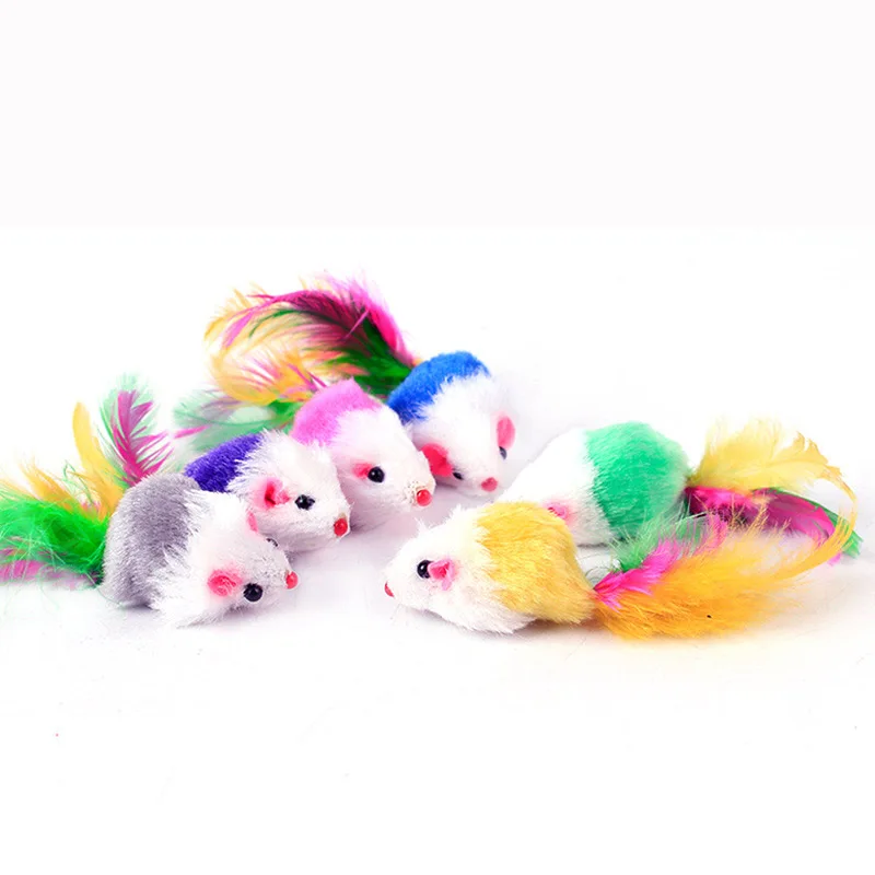 

1PC Hot Color Feather Mouse Cat Toys Random Color Mini Mice Catchable Pet Playing Toys Soft Plush