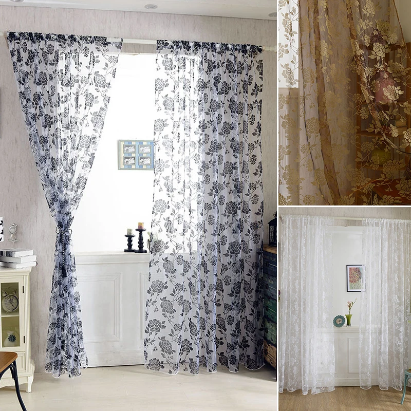 Urijk Горячие 100X200CM вышитые тюлевые занавески для кухни пасторальные Цветочные