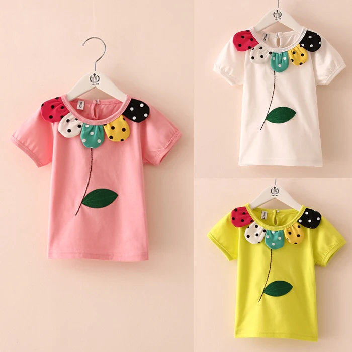 

2018 Summer 2 3 4 5 6 7 8 9 10 Year Children Cute Birthday Gift Big Flower Leaves O-Neck Baby Kids Girl Short Sleeve T Shirt