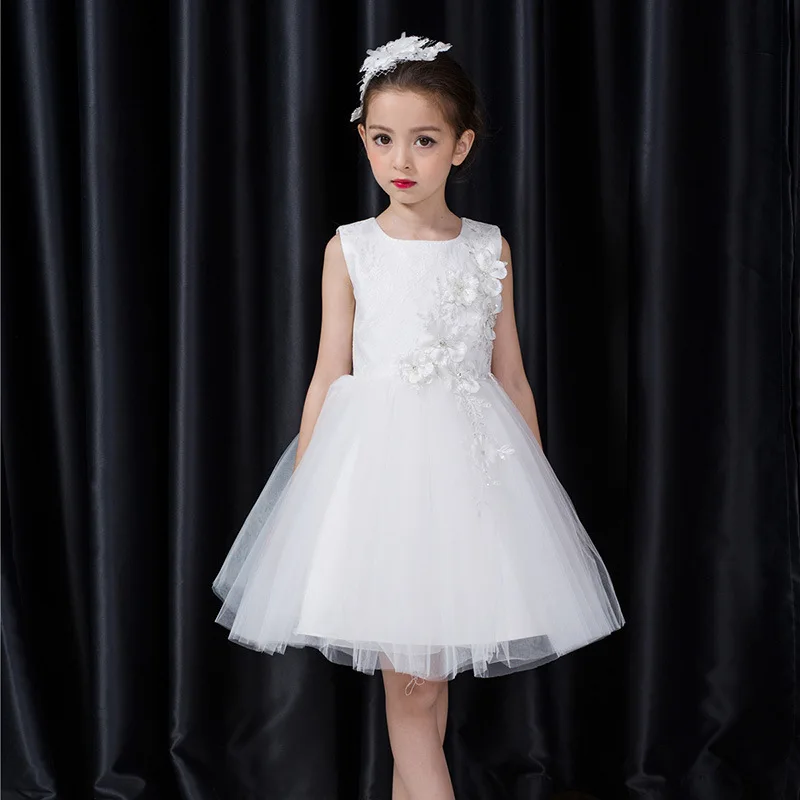 YNB High Qaulity Children Bridesmaid Flower Girl White Wedding Dress 3Y