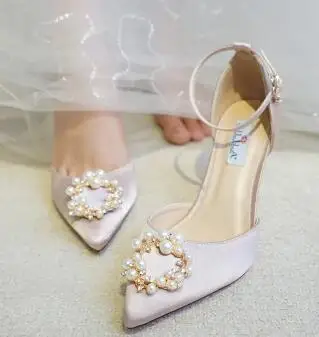 Свадебные босоножки для невесты; женская обувь на высоком каблуке; цвет шампанского; обувь для подружки невесты с кристаллами и стразами; атласная обувь с ремешком на щиколотке; обувь для подружки невесты - Цвет: 8.5cm heel C