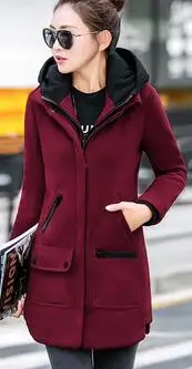 Сезон осень-зима женская одежда модный молодой женщины и бархат высокого качества женские плотное Пальто Куртка с капюшоном B041 - Цвет: Wine red