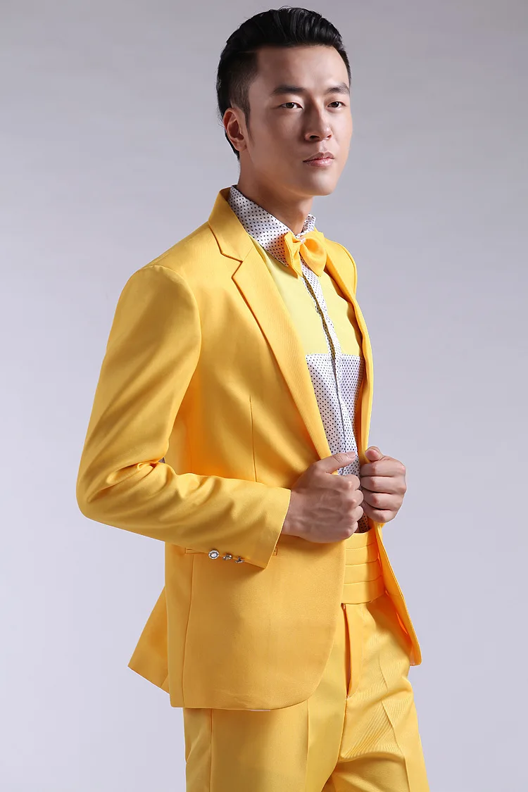 Latest Coat Pant Designs Yellow Formal Men Suit Skinny Prom Marriage