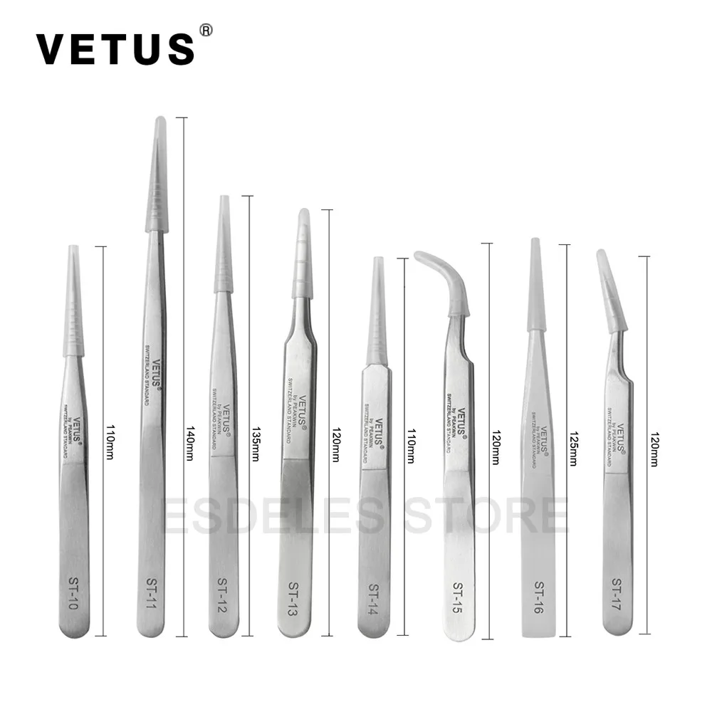 

100% Genunie VETUS Tweezer Stainless Steel False Eyelash Extension Tweezers High Precision Anti-magnetic Multifunction
