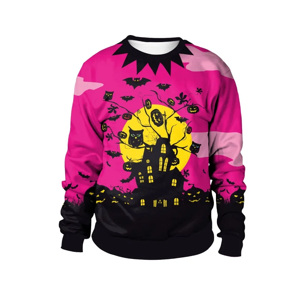 

Women Sweatshirts Halloween Pumpkin Demon Bats Moon Scary Haunt The House 3D Printed Hoodies Long Sleeve Tracksuit O-neck 2color