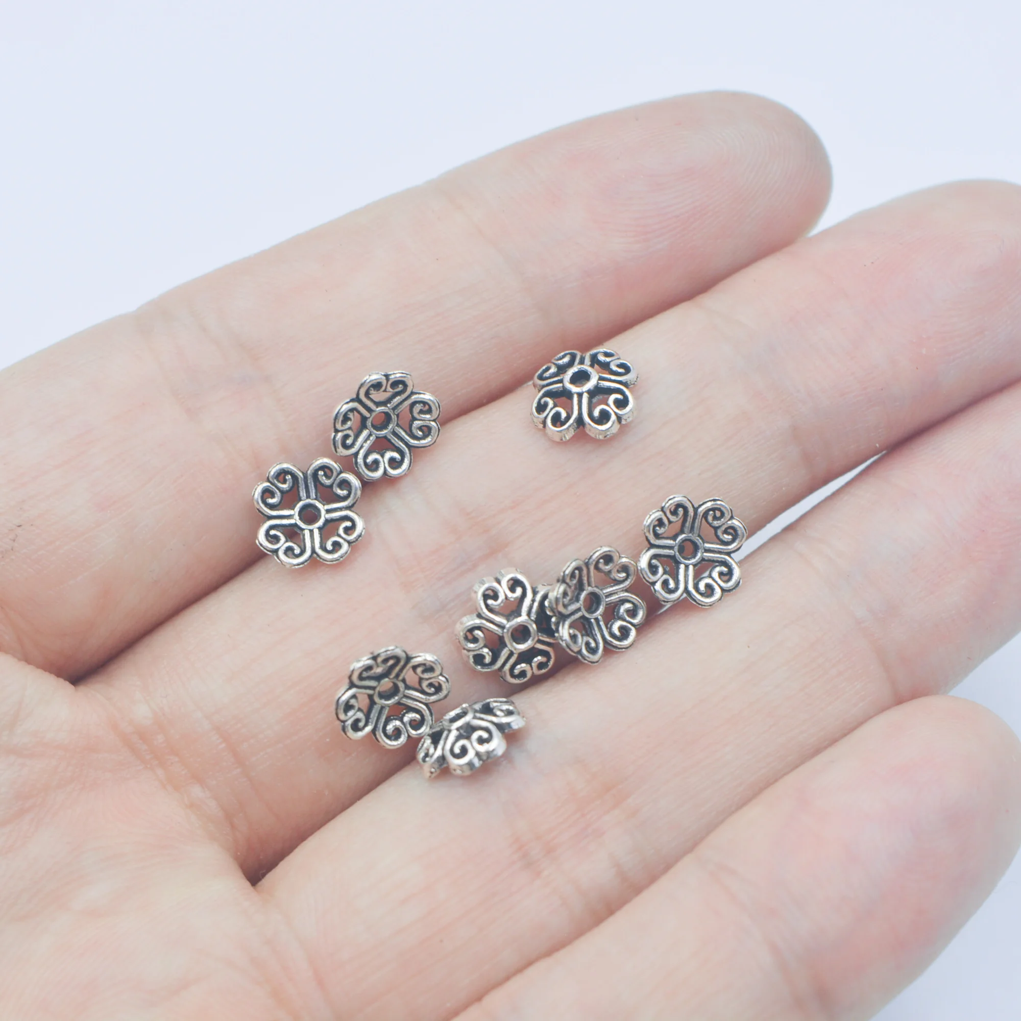

100pcs silver plated Color Flower Bead End Caps For Jewelry Making Findings Needlework Diy Accessories